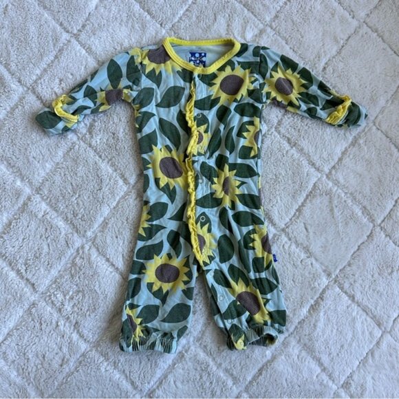 Kickee Pants | "Aloe Sunflower" Ruffle Layette Gown Converter | Size 0-3 Months - Picture 1 of 5